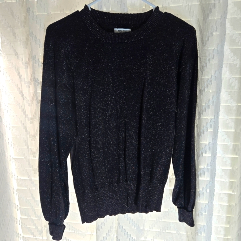 Nine West Womens Glittered Crewneck Sweater Size MED Black Multicolor Metallic - Picture 2 of 7